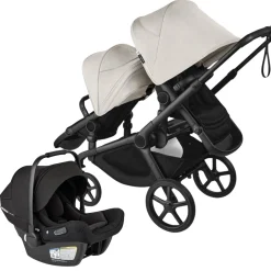 Bugaboo Kangaroo Double Seat Stroller + Turtle Air Shield by Nuna Travel System Bundle - Black / Midnight Black / Misty White