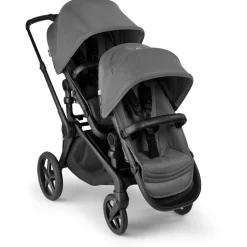 Bugaboo Kangaroo Double Stroller + Turtle Air Shield By Nuna Travel System Bundle - Black / Moon Grey / Moon Grey