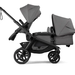 Bugaboo Kangaroo Double Stroller + Turtle Air Shield By Nuna Travel System Bundle - Black / Moon Grey / Moon Grey