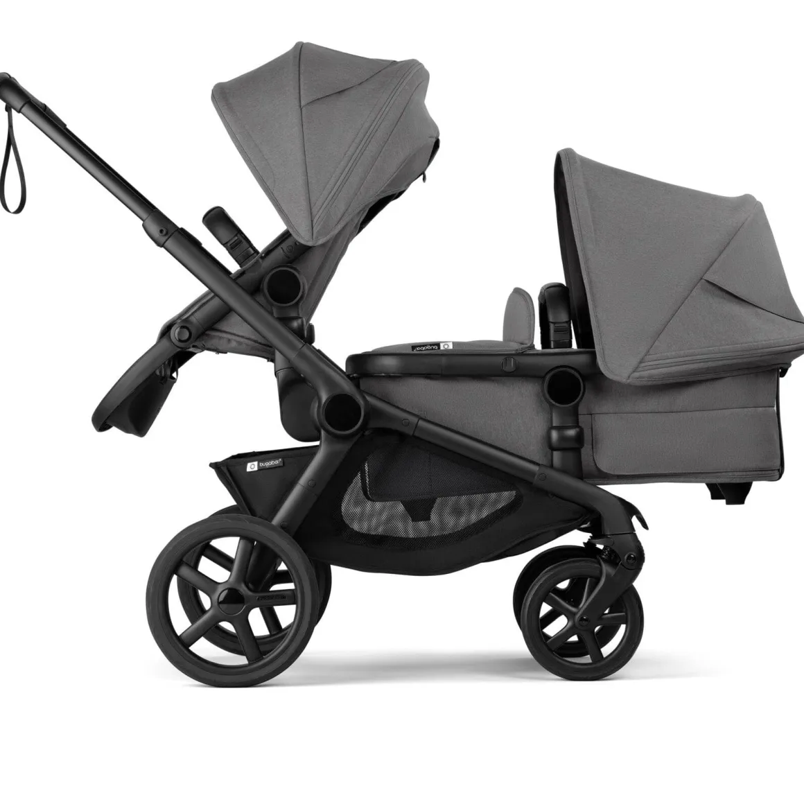 Bugaboo Kangaroo Double Stroller + Turtle Air Shield By Nuna Travel System Bundle - Black / Moon Grey / Moon Grey