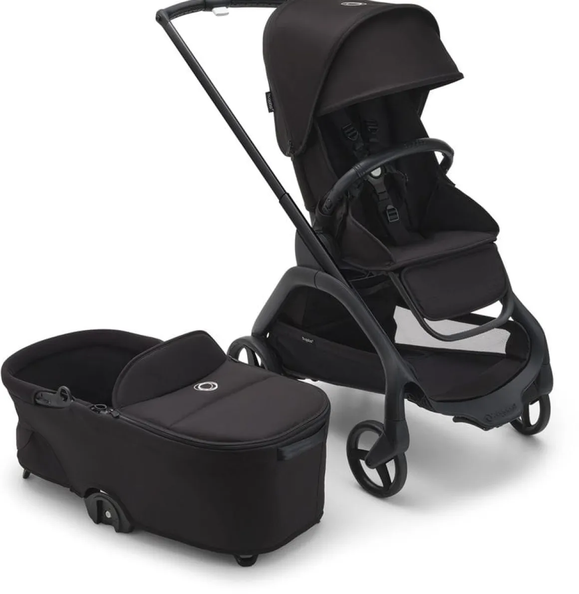 Bugaboo OPEN BOX Dragonfly Complete Lightweight Compact Stroller + Bassinet - Black / Midnight Black / Midnight Black