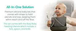 Busy Baby Bungee Bib & Utensil Bundle - Pewter