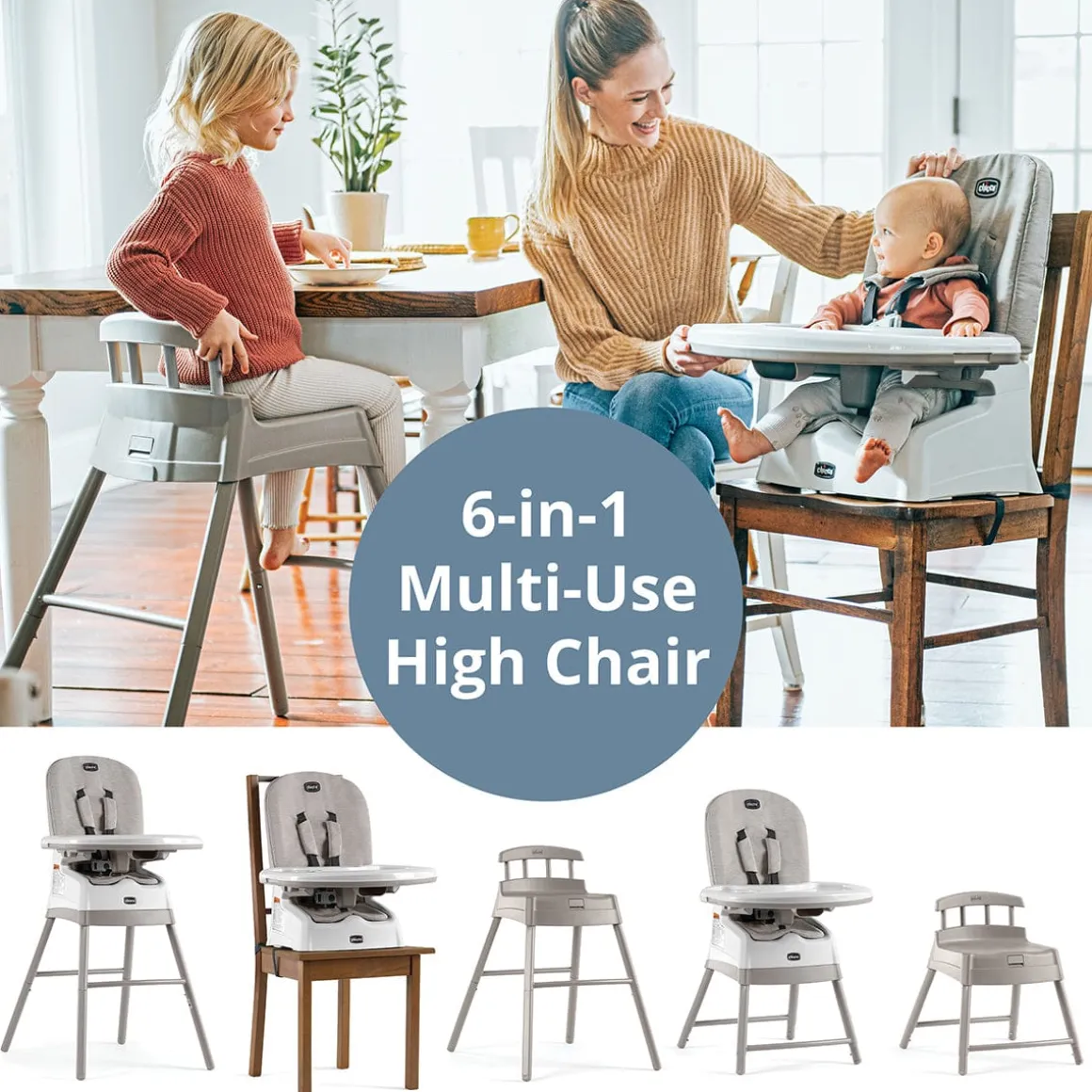 Chicco Stack Hi-Lo 6-in-1 Multi-Use High Chair - Tide