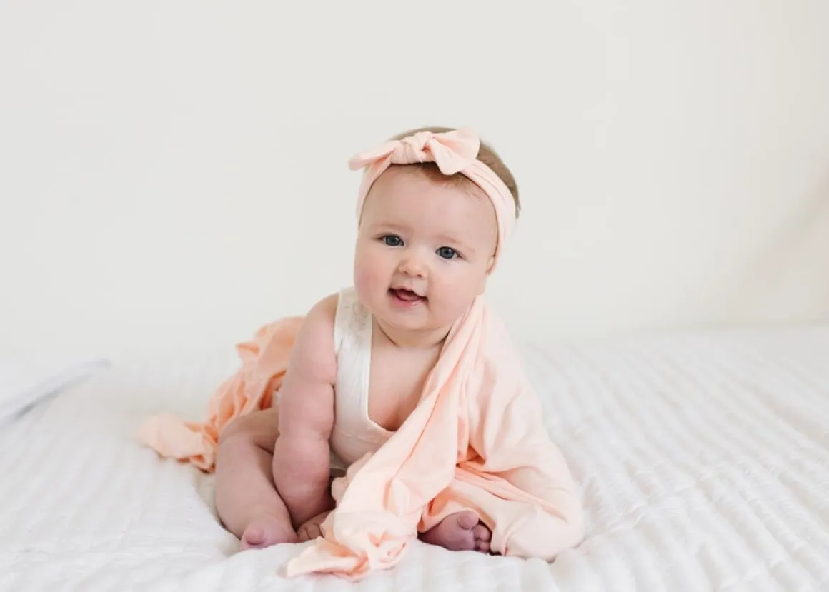 Copper Pearl Knit Headband Bow - Blush