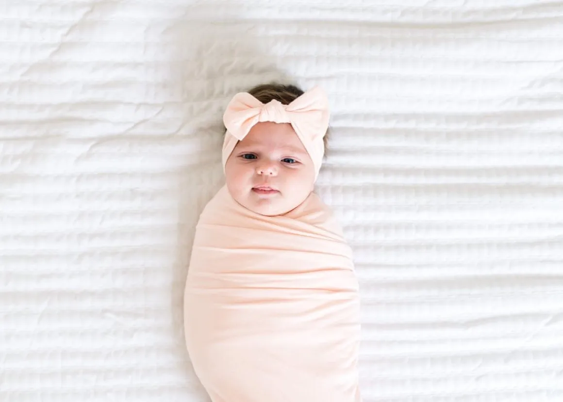 Copper Pearl Knit Headband Bow - Blush