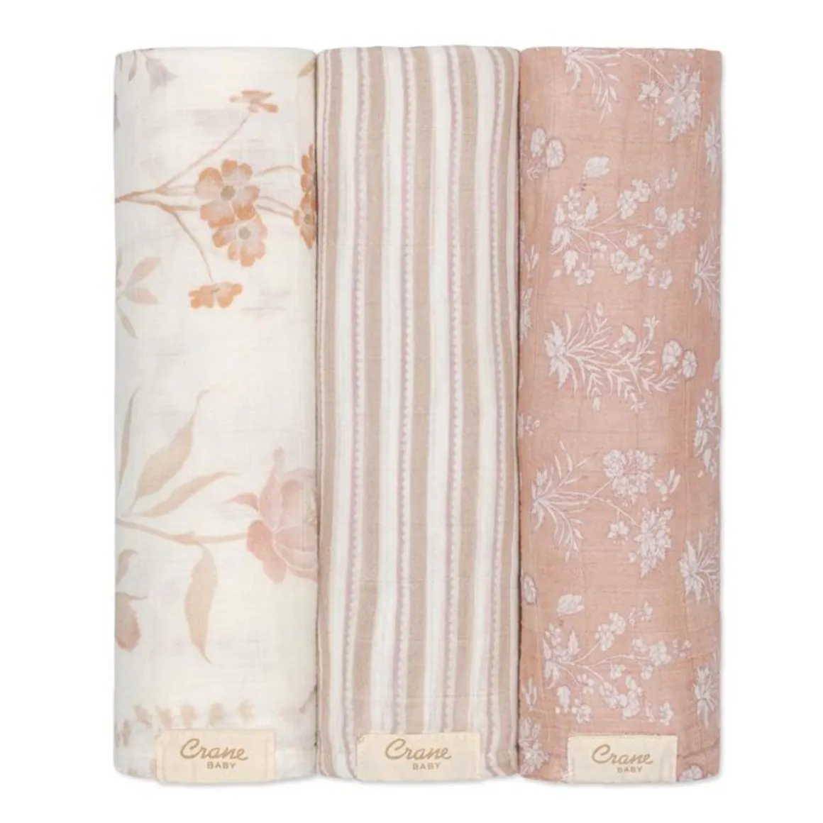 Crane Baby Violet Floral 100% Cotton Muslin Swaddle Blankets (Set of 3)