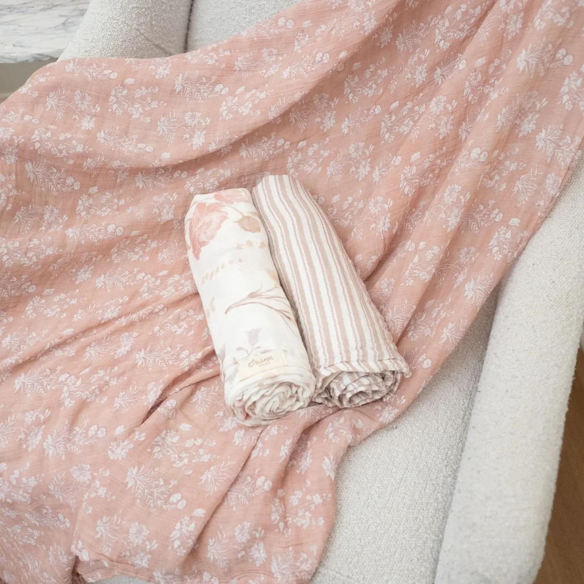 Crane Baby Violet Floral 100% Cotton Muslin Swaddle Blankets (Set of 3)