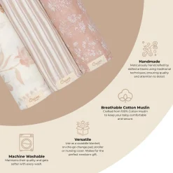 Crane Baby Violet Floral 100% Cotton Muslin Swaddle Blankets (Set of 3)