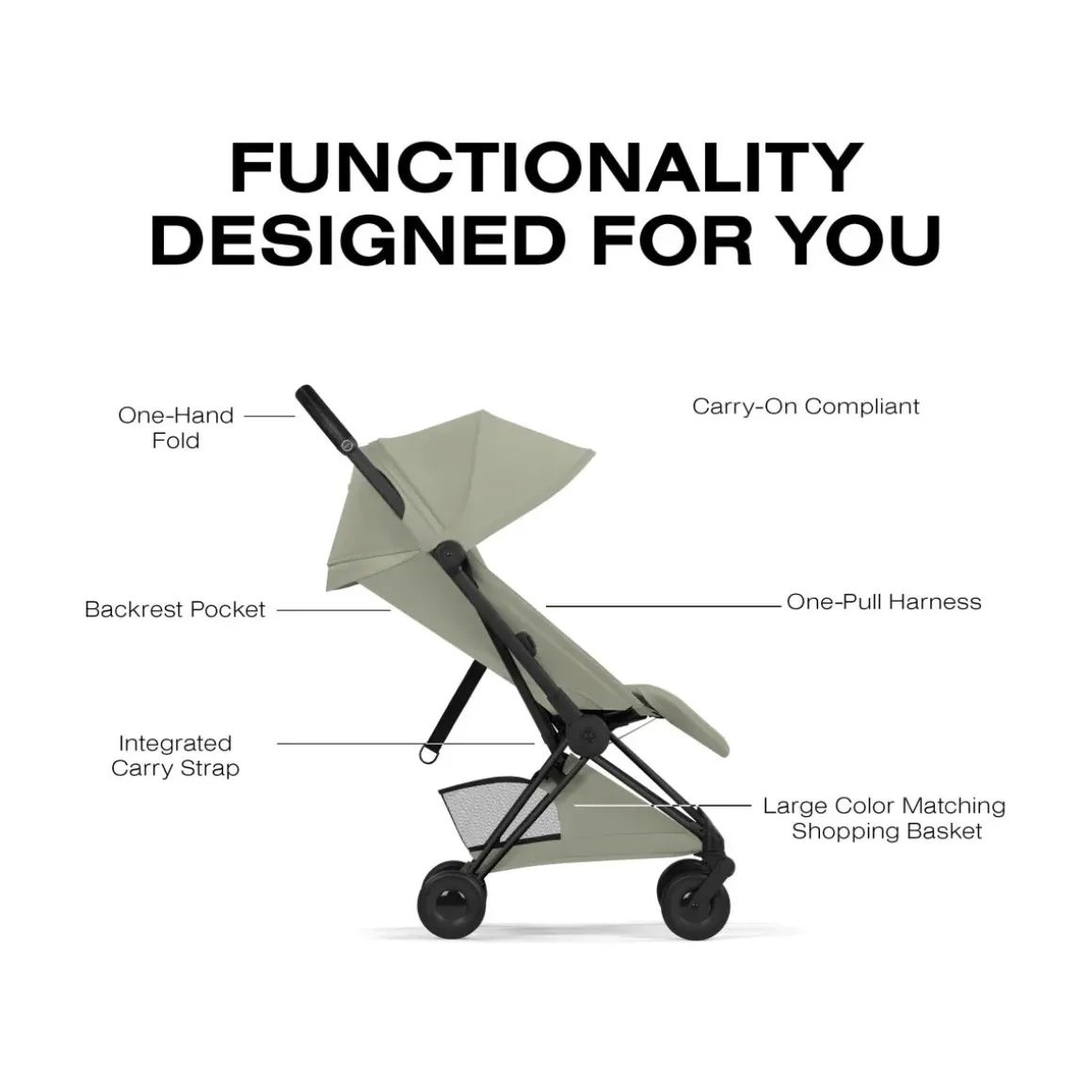 Cybex Coya Stroller (2026) - Style Collection - Matte Black Frame / Sage Green Lux Seat