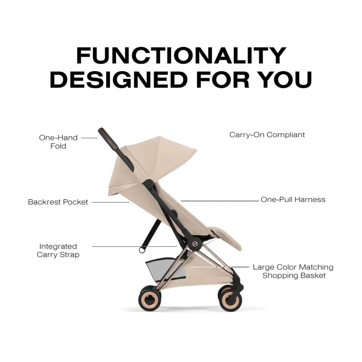 Cybex Coya Stroller (2026) - Style Collection - Rose Gold Frame / Cozy Beige Lux Seat