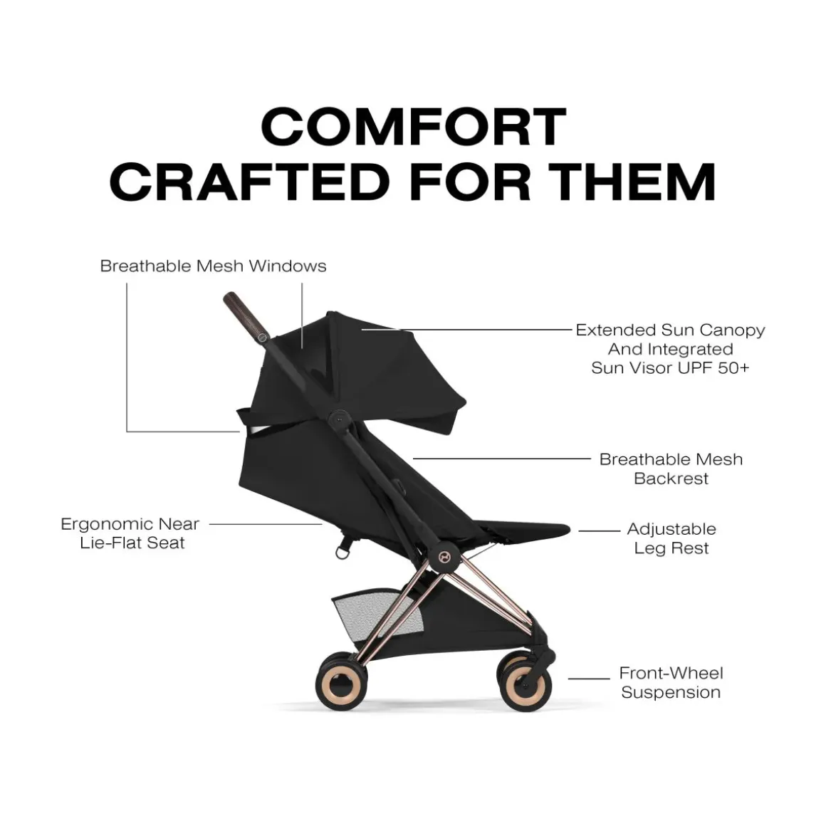 Cybex Coya Stroller (2026) - Style Collection - Rose Gold Frame / Sepia Black Lux Seat