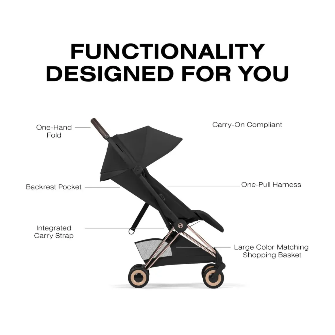 Cybex Coya Stroller (2026) - Style Collection - Rose Gold Frame / Sepia Black Lux Seat