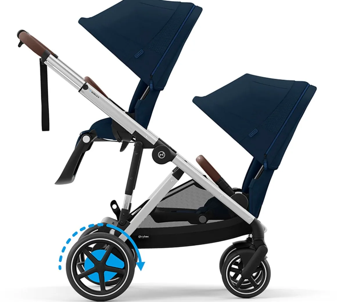 Cybex eGazelle S Electronic Assist Double Stroller Bundle - Silver Frame / Ocean Blue