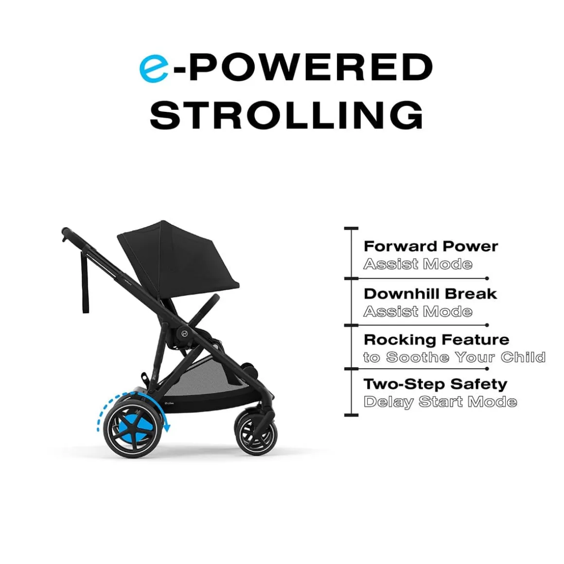 Cybex eGazelle S Electronic Assist Stroller + Gazelle S 2 Cot Bundle - Black Frame / Moon Black