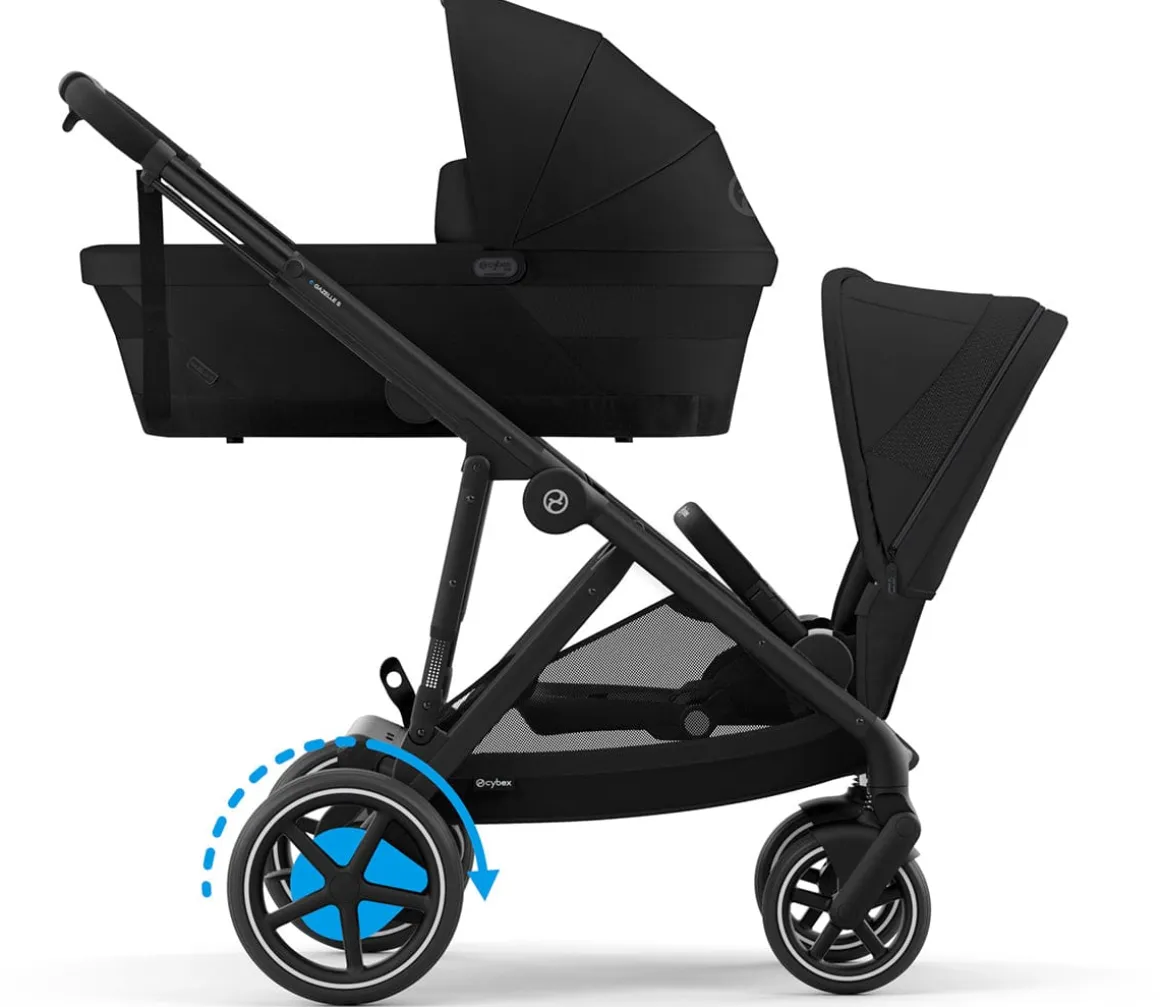 Cybex eGazelle S Electronic Assist Stroller + Gazelle S 2 Cot Bundle - Black Frame / Moon Black