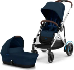 Cybex eGazelle S Electronic Assist Stroller + Gazelle S 2 Cot Bundle - Silver Frame / Ocean Blue