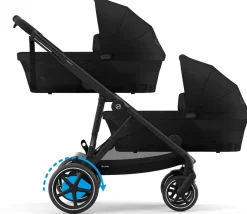 Cybex eGazelle S Electronic Assist Twin Stroller + Cot Bundle - Silver Frame / Ocean Blue