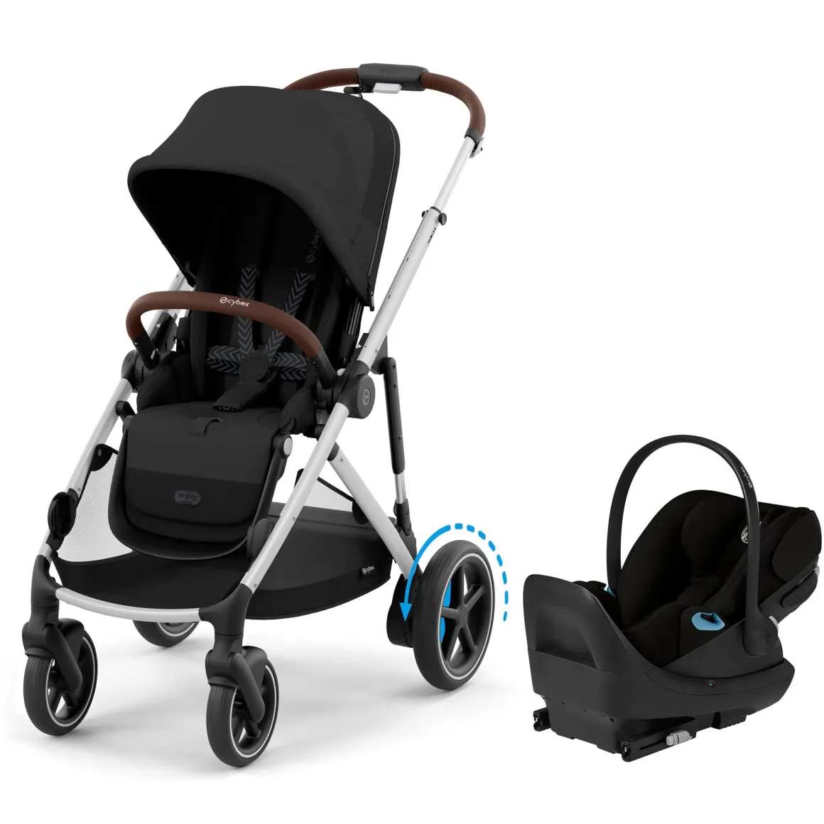 Cybex eGazelle S Stroller + Cloud G Pro Travel System Bundle - Silver Frame / Moon Black