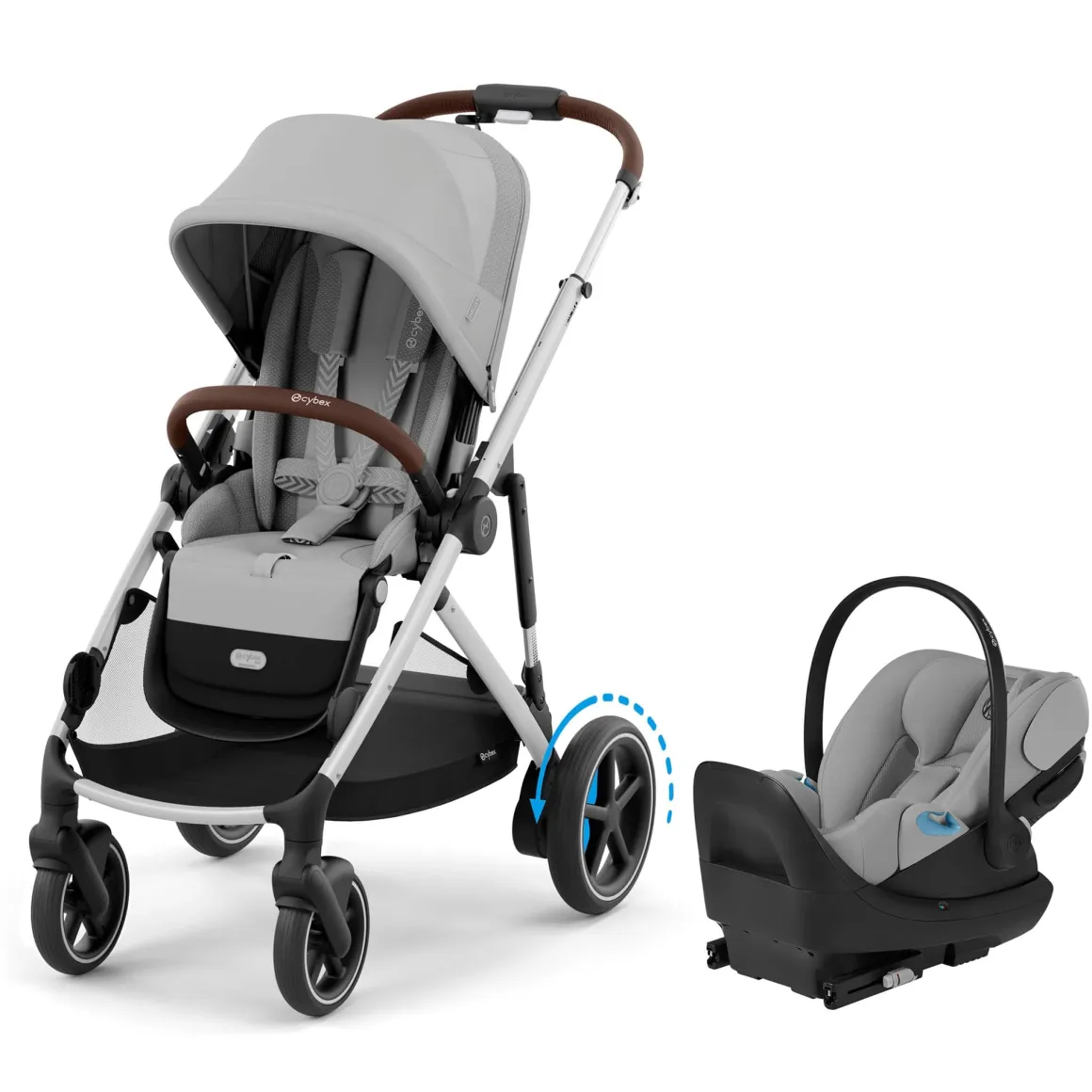 Cybex eGazelle S Stroller + Cloud G Pro Travel System Bundle - Silver Frame / Stone Grey