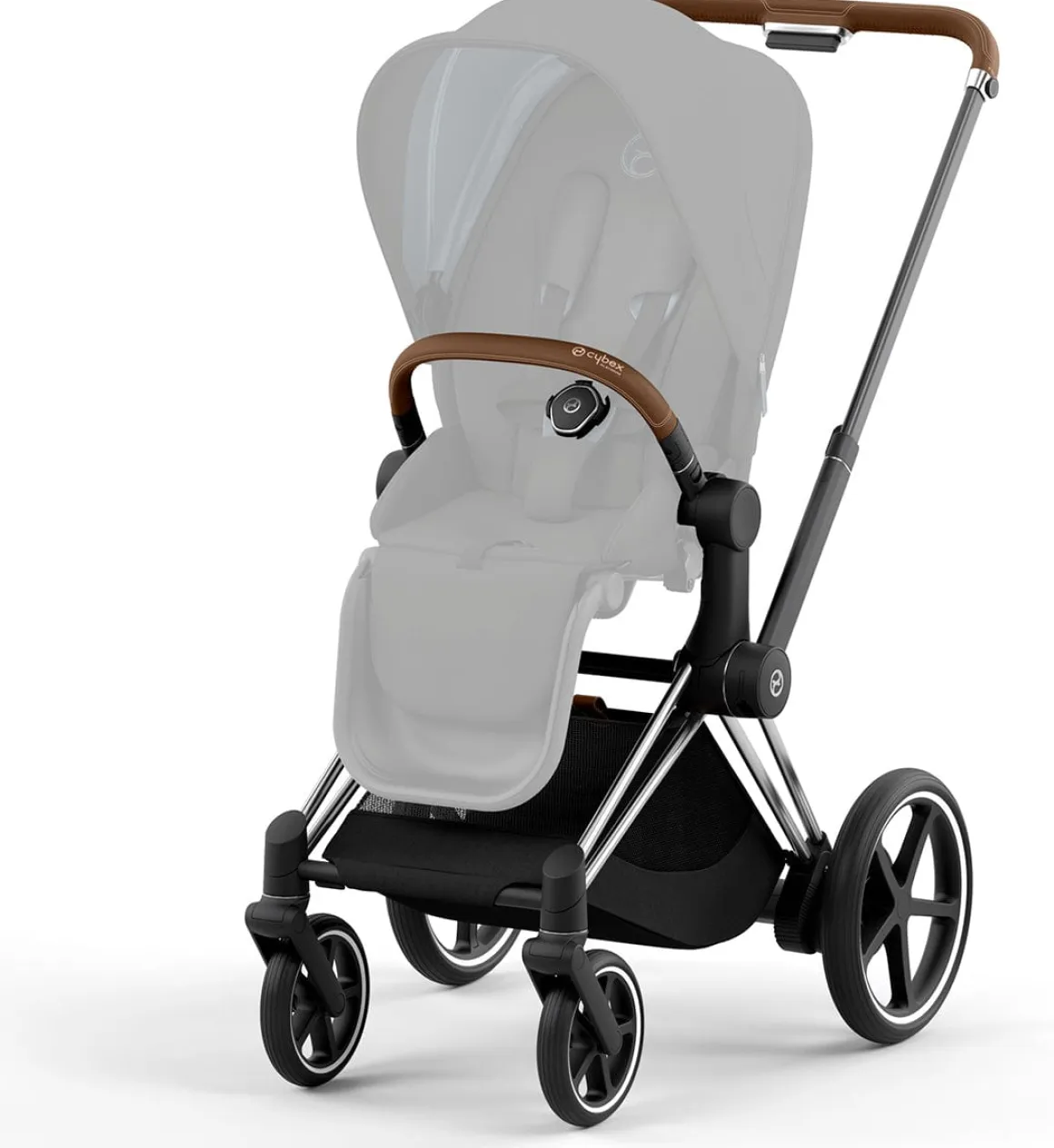 Cybex ePriam 2 Electronic Assist Stroller Frame - Chrome / Brown