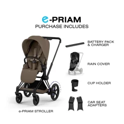 Cybex e-Priam Stroller (2026) - Matte Black Frame / Coconut Brown Lux Seat
