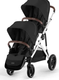Cybex Gazelle S 2 Double Stroller Bundle - Silver Frame / Moon Black