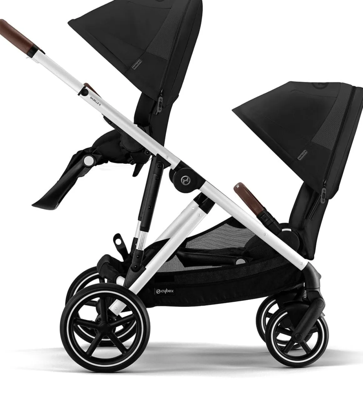 Cybex Gazelle S 2 Single-to-Double Stroller + Cot Bundle - Silver Frame / Ocean Blue