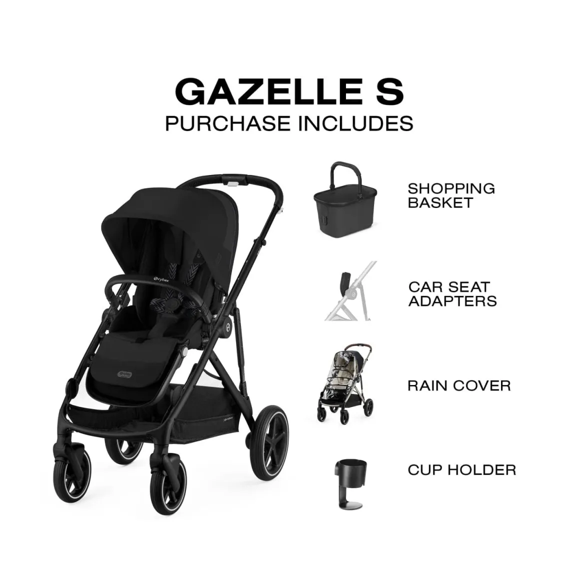 Cybex Gazelle S Single-to-Double Stroller - Black Frame / Moon Black
