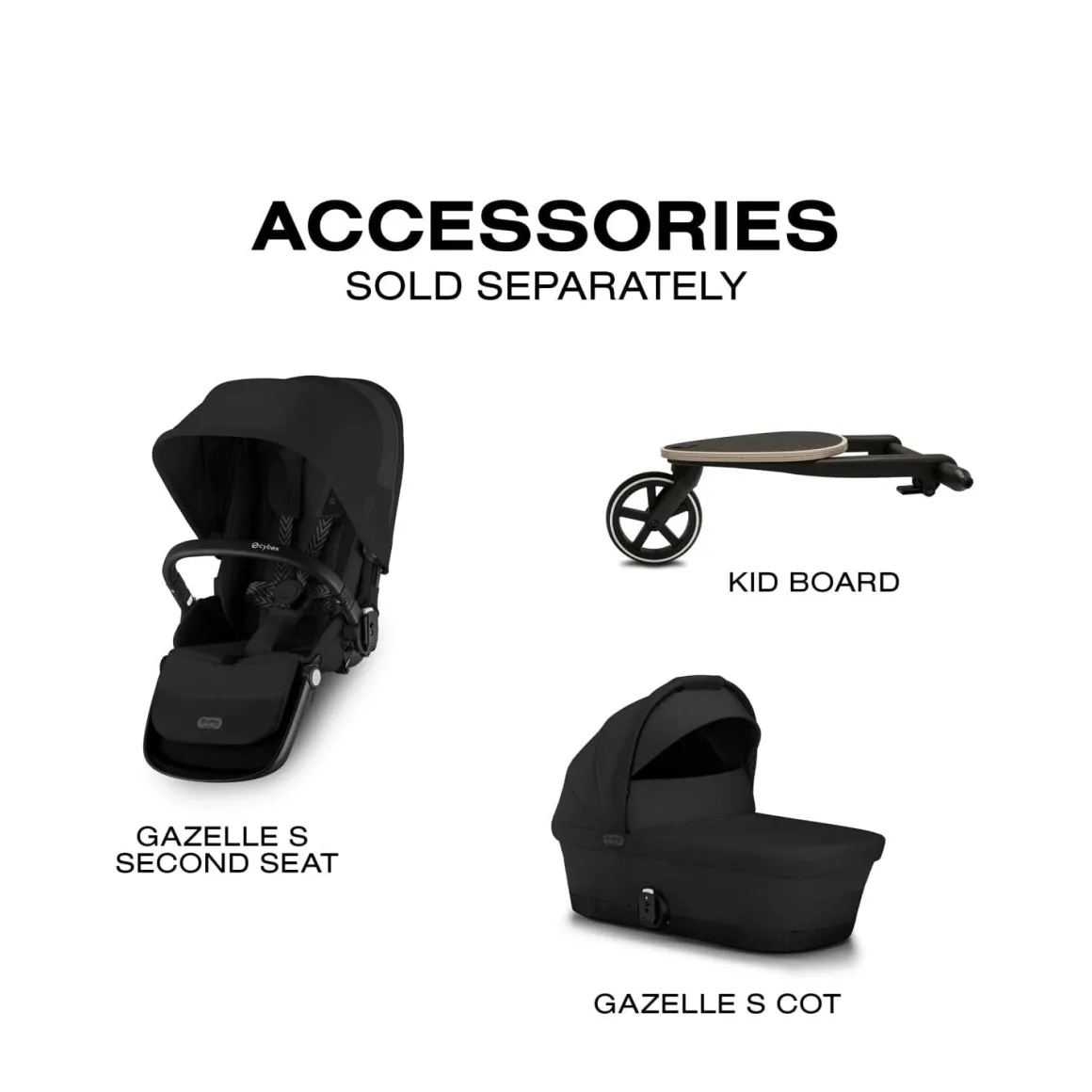 Cybex Gazelle S Single-to-Double Stroller - Black Frame / Moon Black