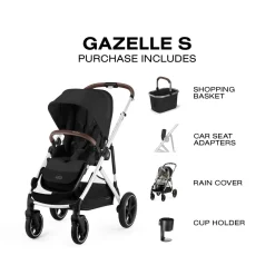 Cybex Gazelle S Single-to-Double Stroller - Silver Frame / Moon Black