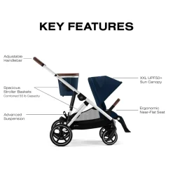 Cybex Gazelle S Single-to-Double Stroller - Silver Frame / Ocean Blue
