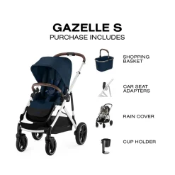Cybex Gazelle S Single-to-Double Stroller - Silver Frame / Ocean Blue