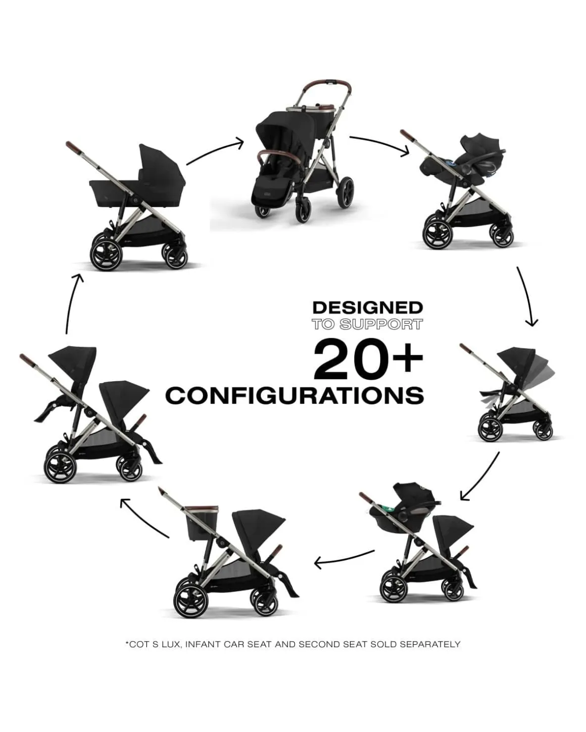 Cybex Gazelle S Single-to-Double Stroller - Taupe Frame / Moon Black