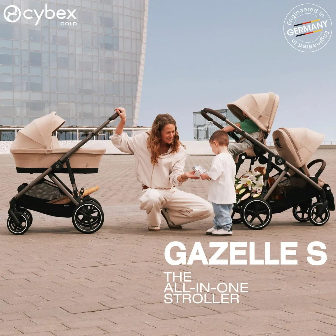 Cybex Gazelle S Single-to-Double Stroller - Taupe Frame / Seashell Beige