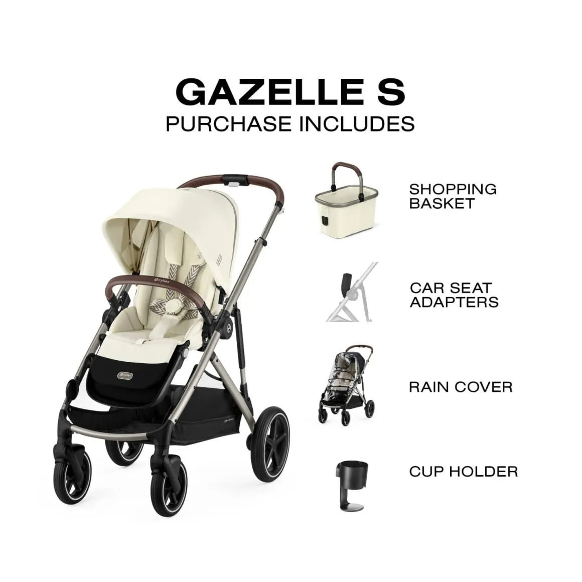 Cybex Gazelle S Single-to-Double Stroller - Taupe Frame / Seashell Beige