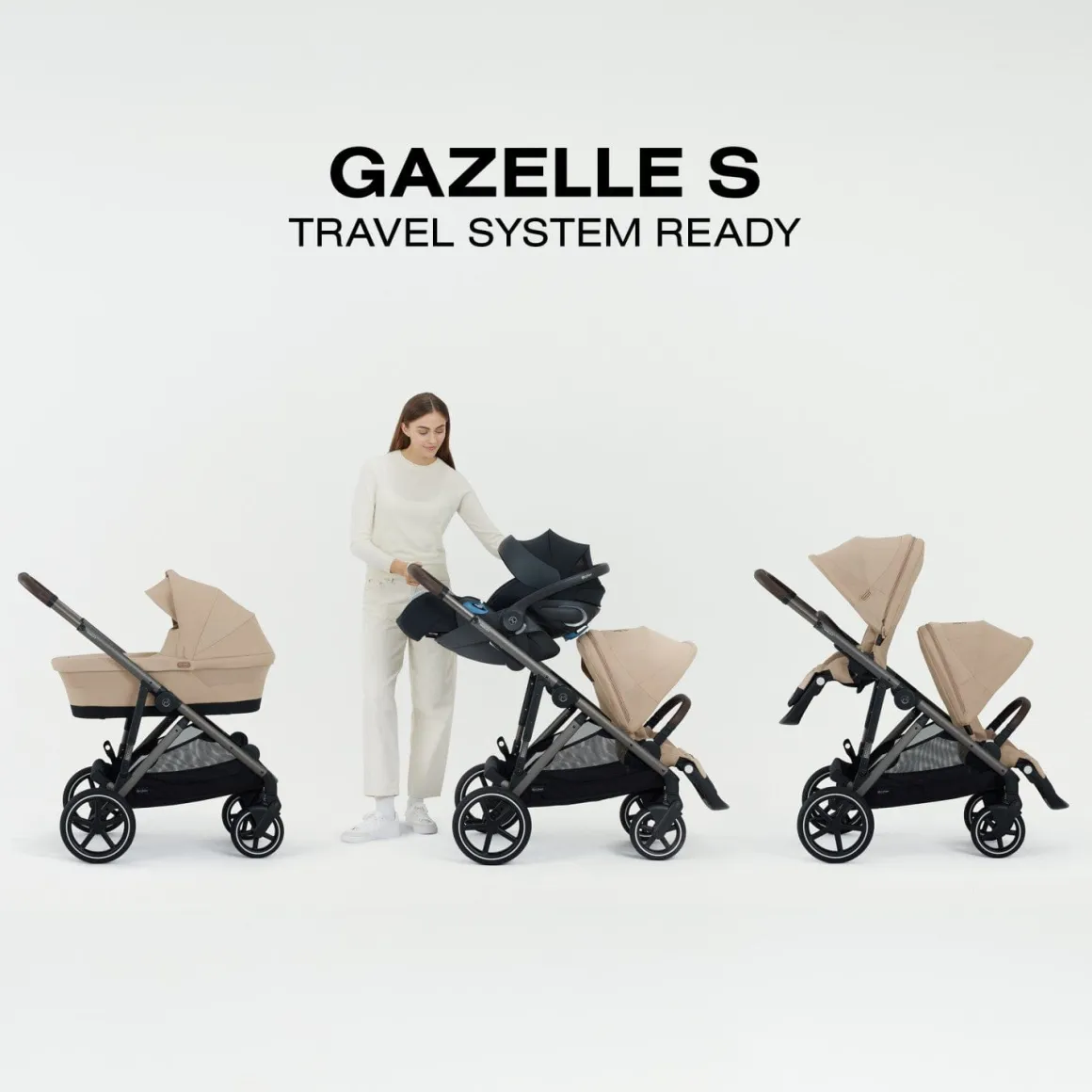 Cybex Gazelle S Single-to-Double Stroller - Taupe Frame / Seashell Beige