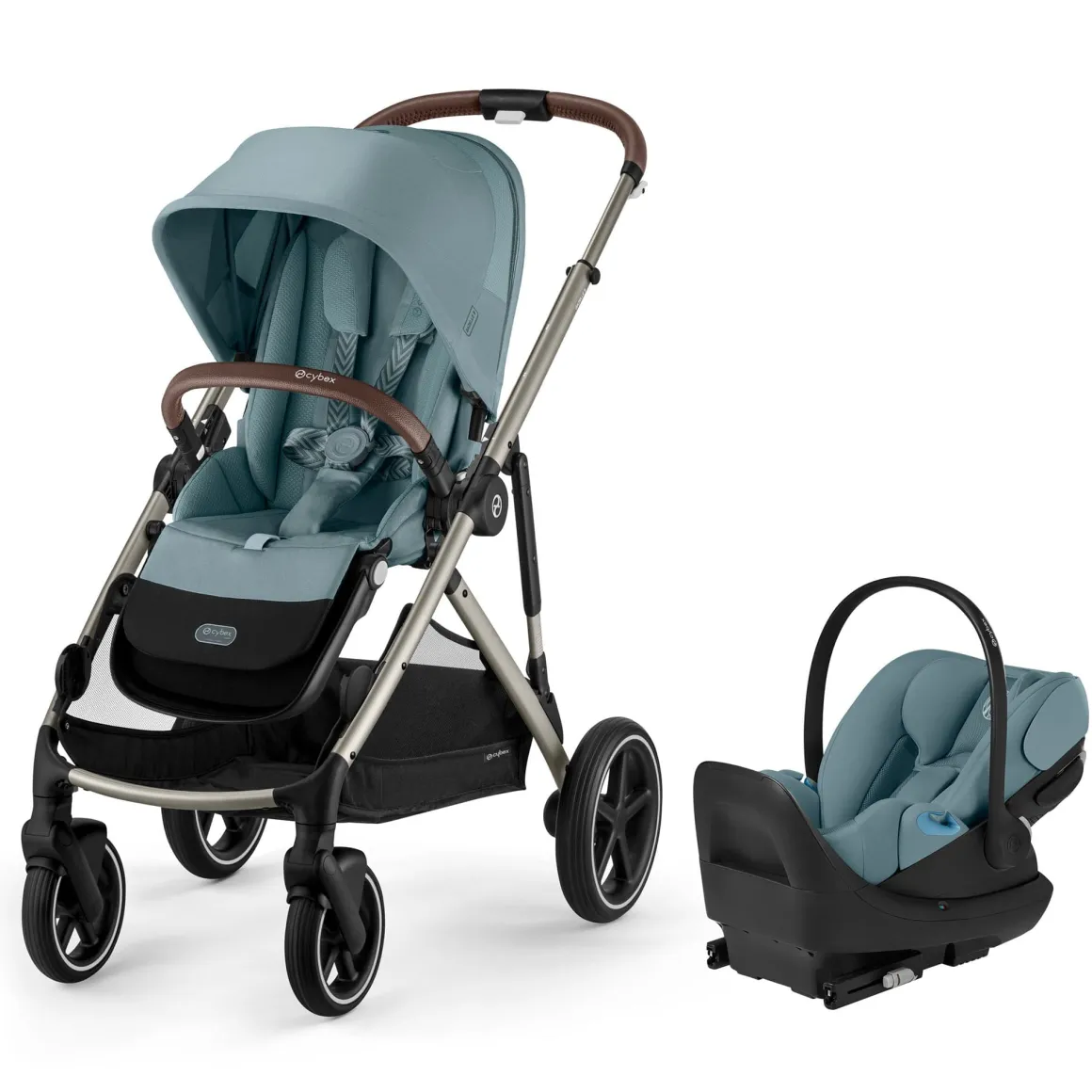Cybex Gazelle S Stroller + Cloud G Pro Travel System Bundle - Taupe Frame / Stormy Blue