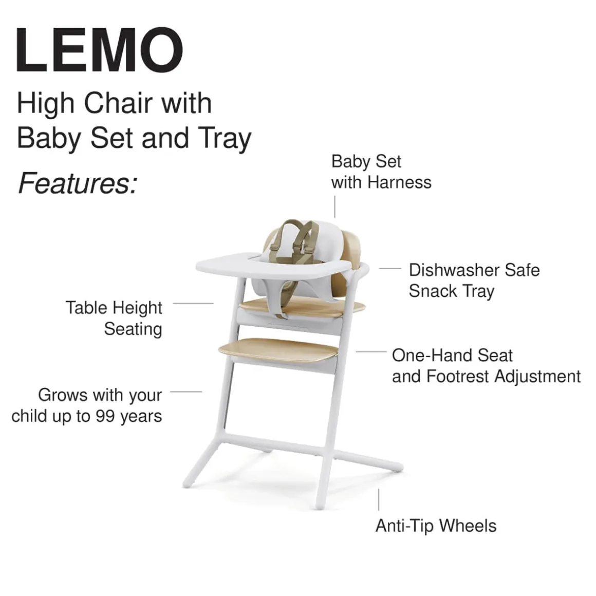 Cybex LEMO High Chair 3-in-1 Set - Sand White