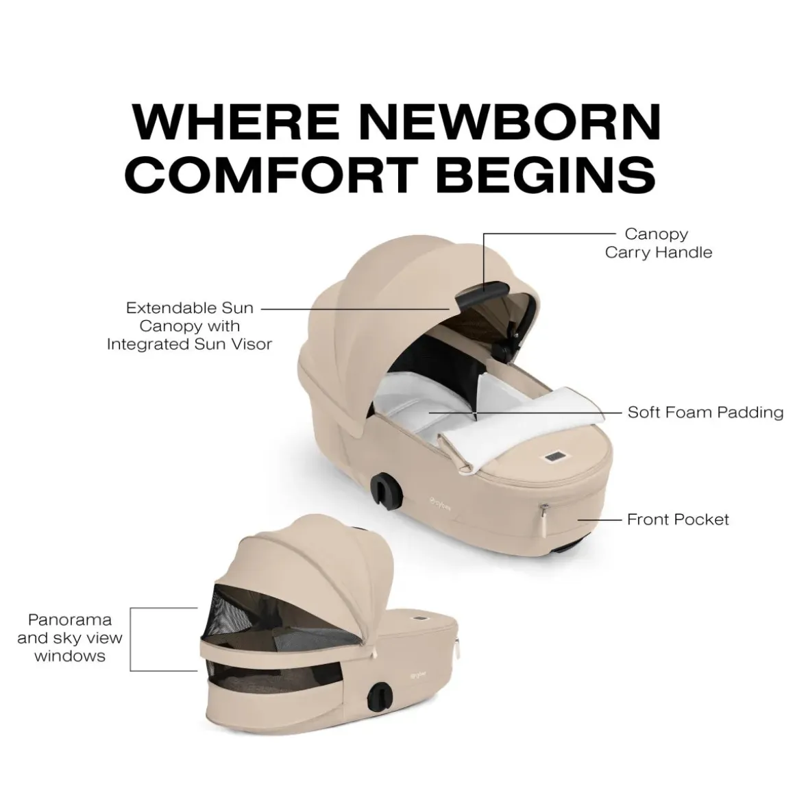Cybex Mios / Coya Fold Lux Carry Cot (2026) - Cozy Beige