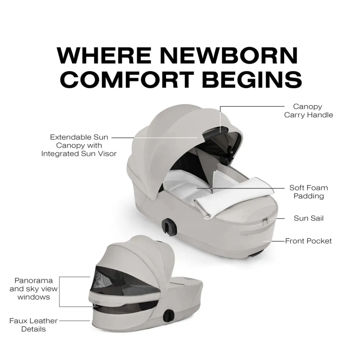 Cybex Mios / Coya Fold Lux Carry Cot (2026) - Style Collection - City Grey