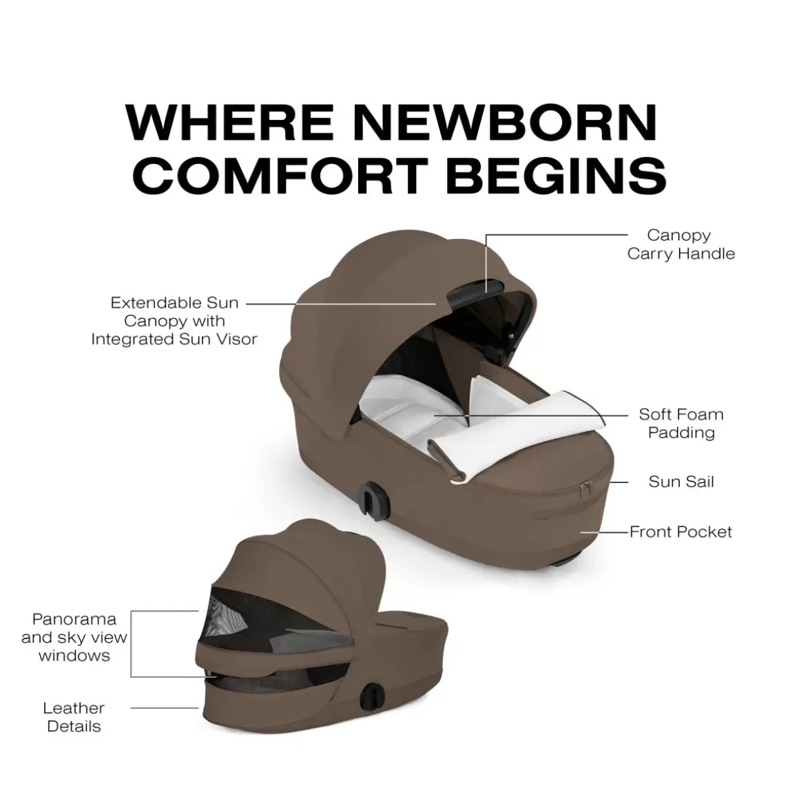 Cybex Mios / Coya Fold Lux Carry Cot (2026) - Style Collection - Coconut Brown