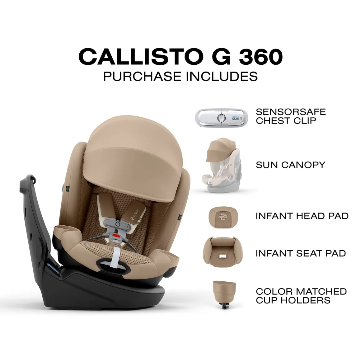Cybex OPEN BOX Callisto G 360 Rotating All-in-One Convertible Car Seat - Almond Beige