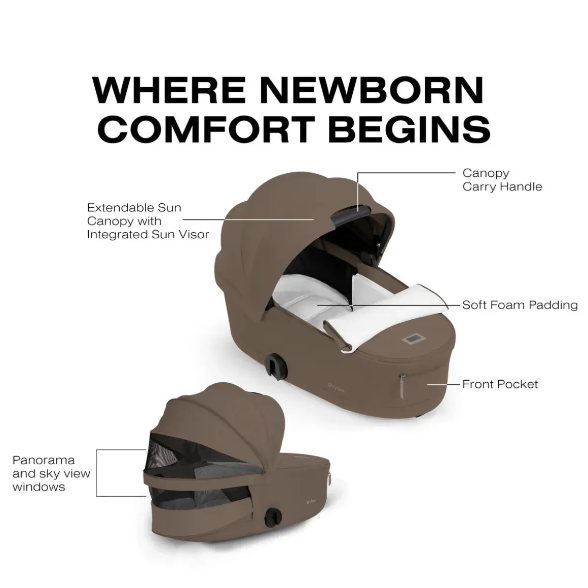 Cybex Priam Fold Lux Carry Cot (2026) - Coconut Brown