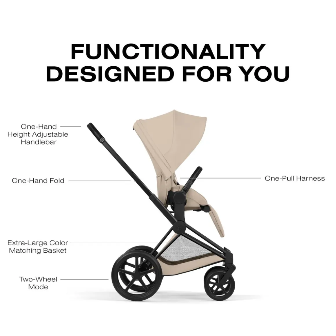 Cybex Priam Stroller (2026) - Matte Black Frame / Cozy Beige Lux Seat