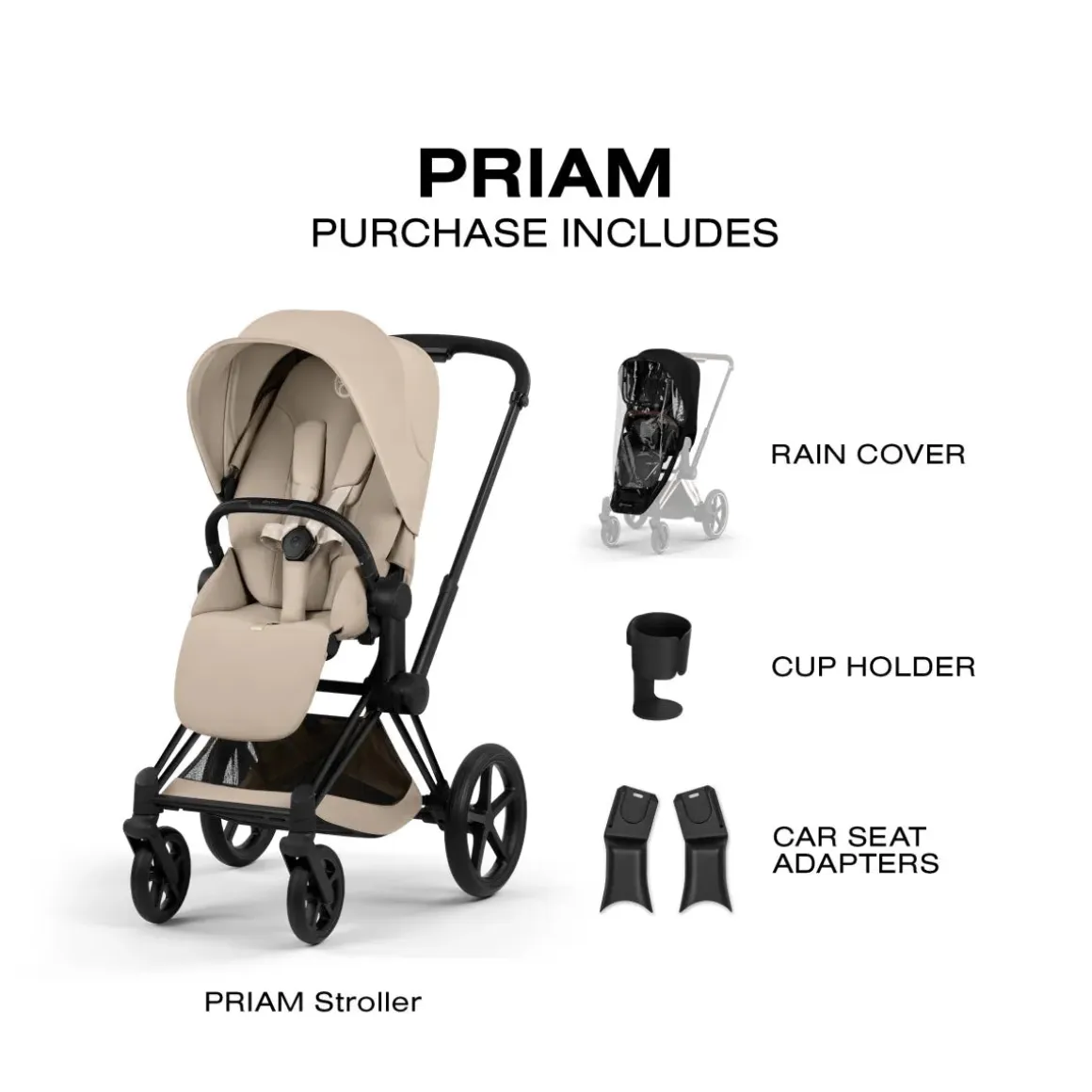 Cybex Priam Stroller (2026) - Matte Black Frame / Cozy Beige Lux Seat
