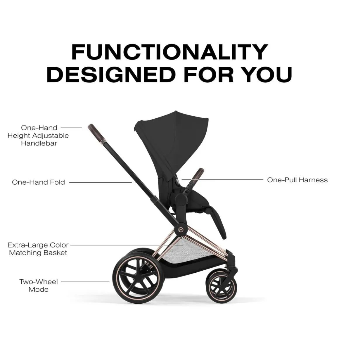 Cybex Priam Stroller (2026) - Rose Gold Frame / Sepia Black Lux Seat
