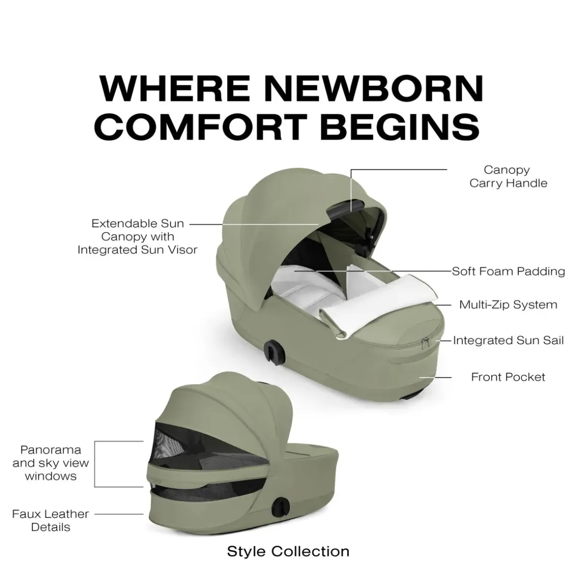Cybex Priam Style Fold Cot (2026) - Sage Green