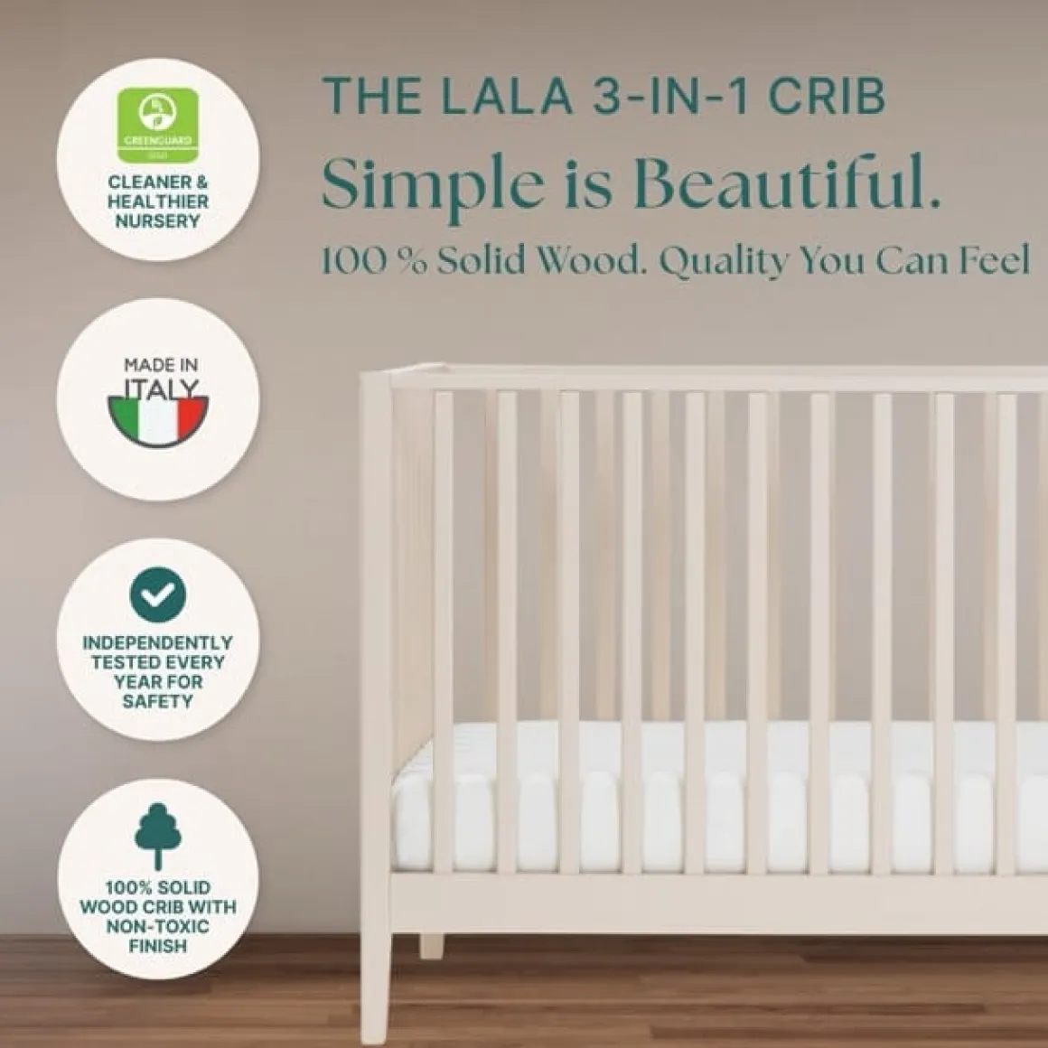dadada Lala 3-in-1 Convertible Crib - Almond Milk