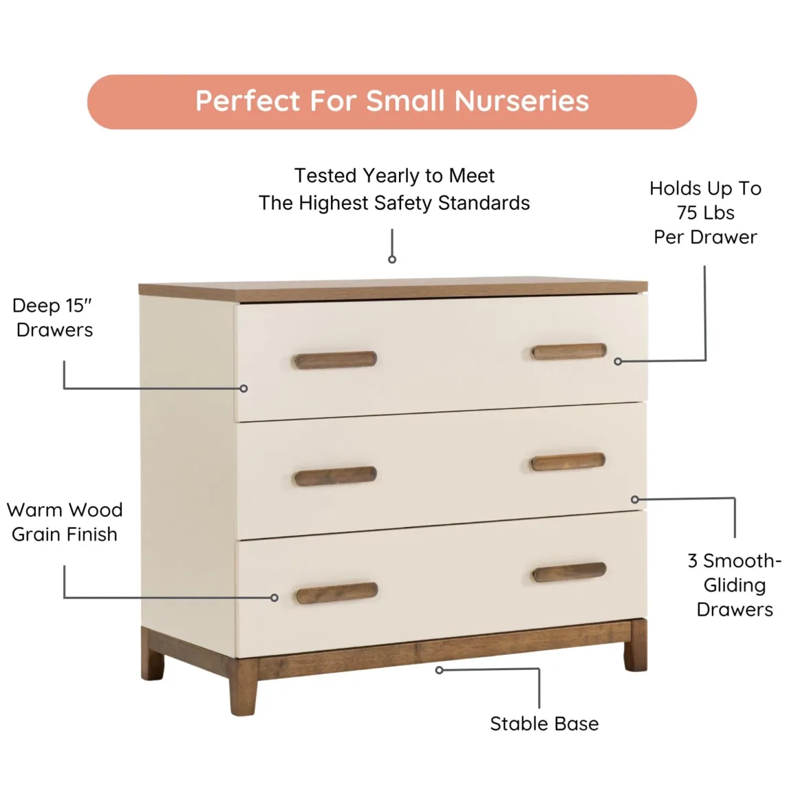 dadada Lala Little 3-Drawer Dresser - Almond Milk / Walnut
