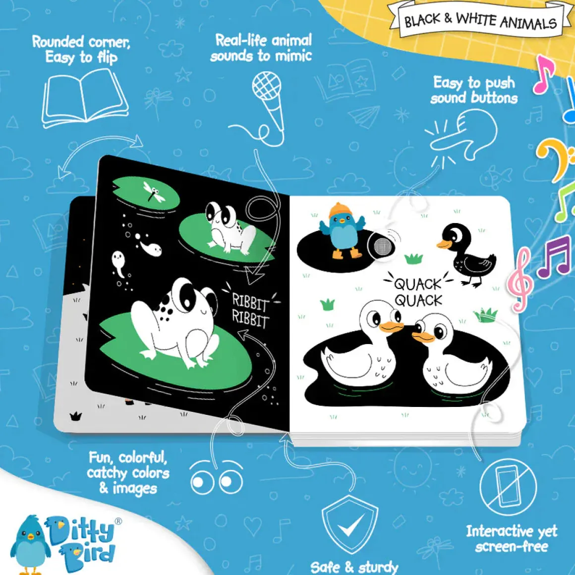 Ditty Bird Musical Books - Black and White Animals